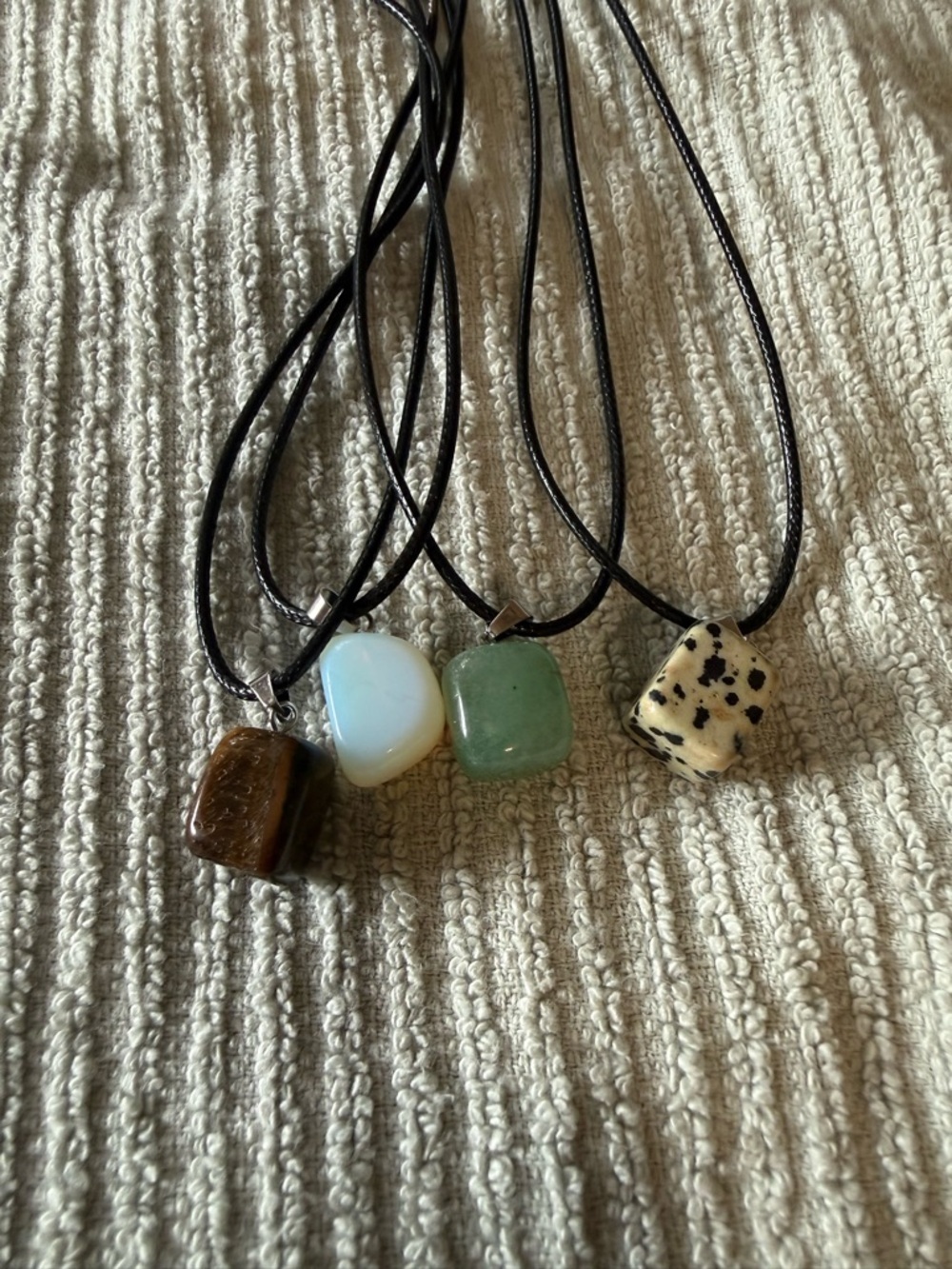Polished Stone Pendant Necklace Multi Colors, set of 4